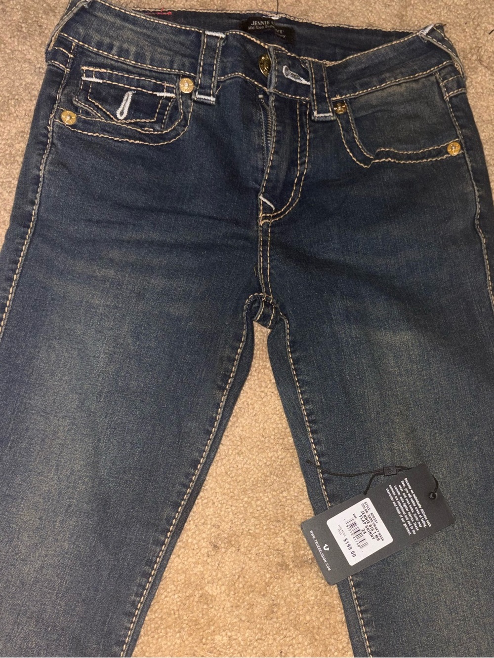 True Religion Dark Smoky Wash Women's Skinny Jeans - Blue Size 24 - Picture 5 of 7